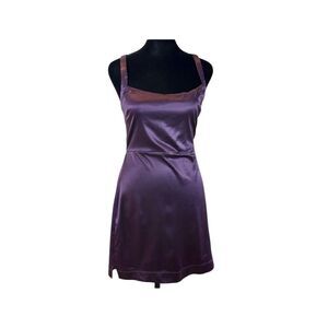 Intimately Free People Mystic Purple Slinky Back Cutout Satin Slip Mini Dress S
